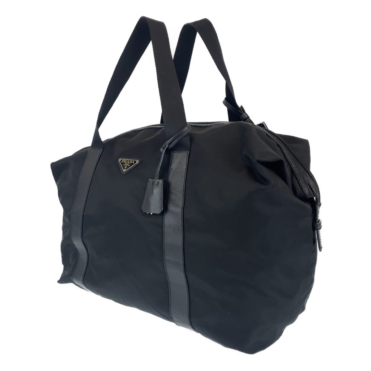 B-113
PRADA プラダ ロゴプレート 男女兼用 ブラック 黒 シルバー金具 ナイロン ボストンバッグ 旅行バッグ  メンズ