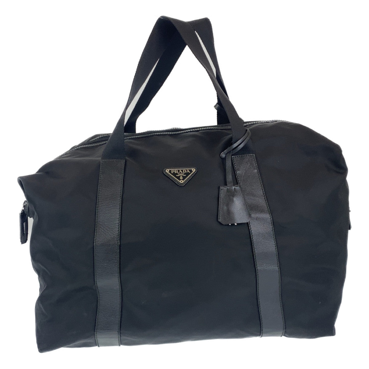 B-113
PRADA プラダ ロゴプレート 男女兼用 ブラック 黒 シルバー金具 ナイロン ボストンバッグ 旅行バッグ  メンズ