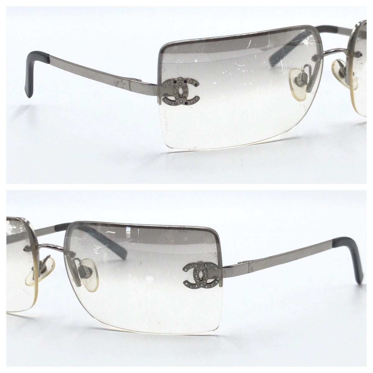CHANEL シャネル ココマーク ラインストーン グラデーション シルバー 銀 グレー メタル 4092-B c.124/61 62◻︎15 120 サングラス スクエア  レディース