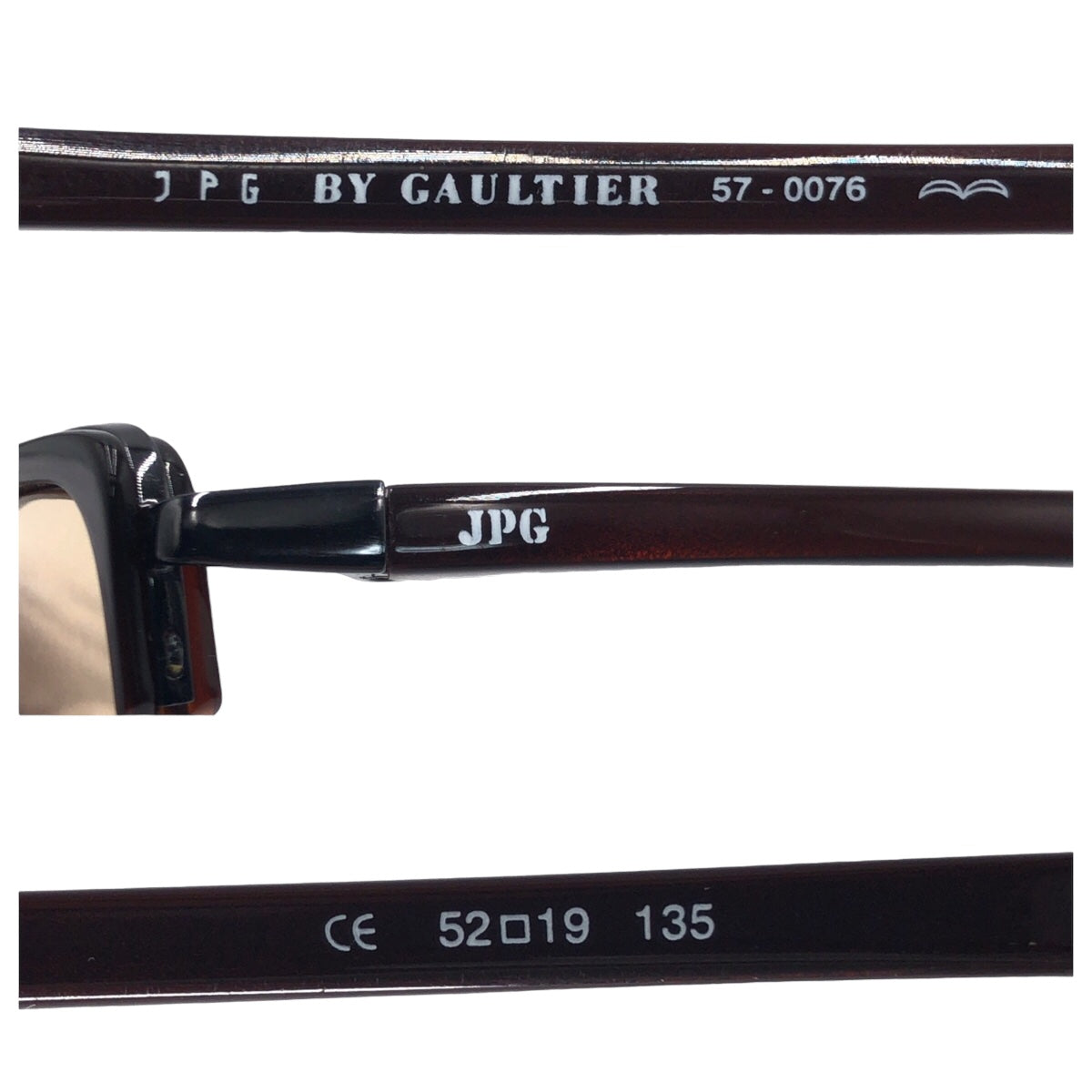 Jean Paul Gaultier ジャンポール・ゴルチェ ハーフリム 男女兼用 ブラウン 茶 プラスチック 57-0076 52◻︎15 135 サングラス スクエア  度あり レディース