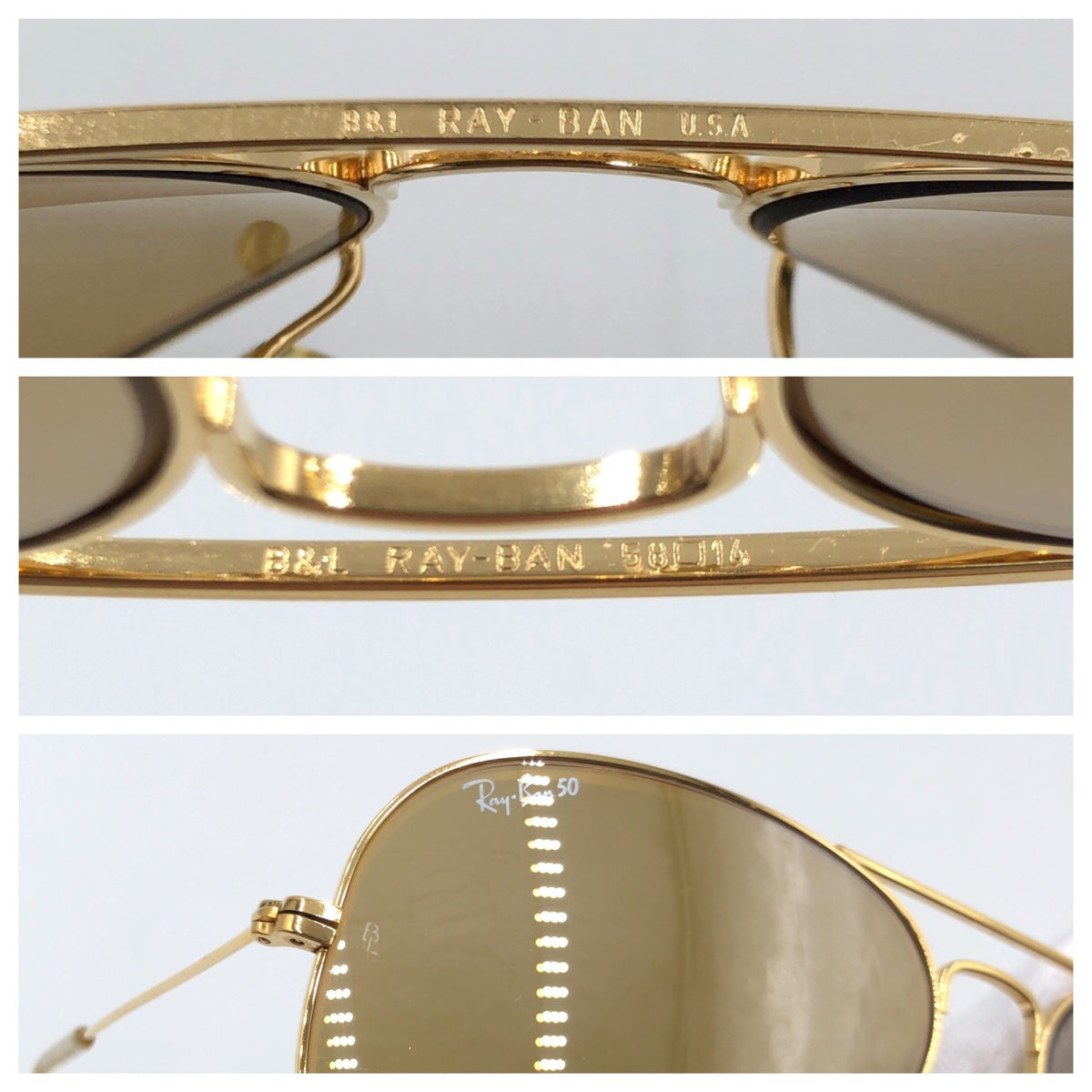 Ray-Ban B&amp;L RAY-BAN USA Aviator Gold Brown Metal B&amp;L RAY BAN 58◻︎14 Sunglasses Teardrop Men's