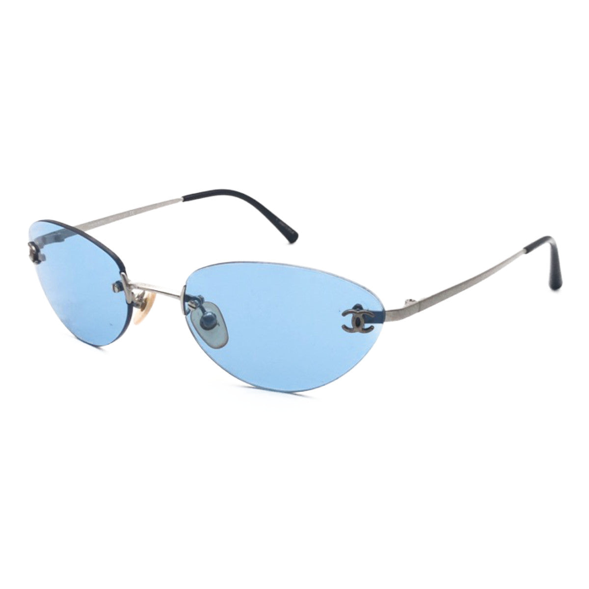 C-136
CHANEL シャネル 00V ココマーク ブルー 青 シルバー金具 メタル 4003 c103/72 53□19 130 サングラス  レディース