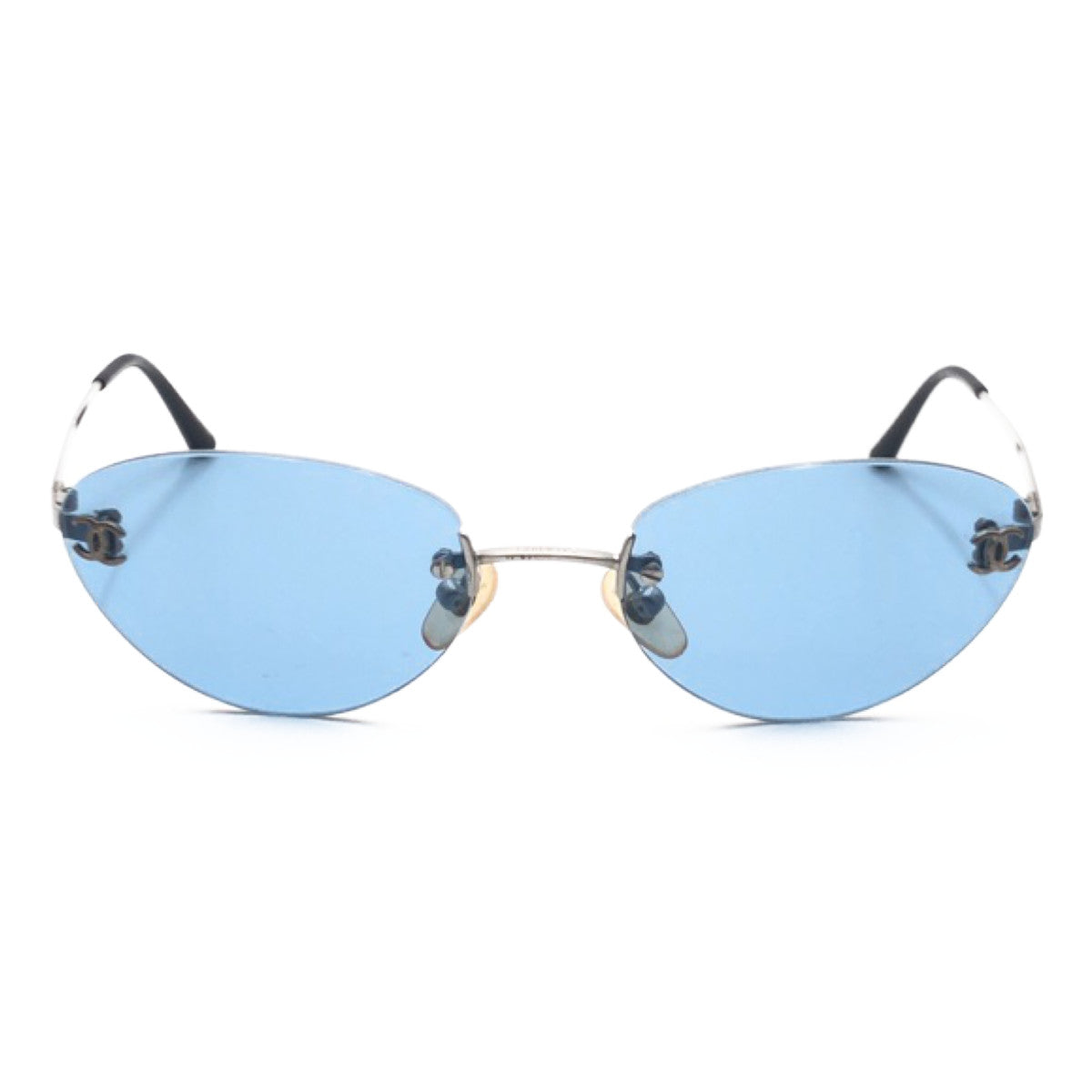 C-136
CHANEL シャネル 00V ココマーク ブルー 青 シルバー金具 メタル 4003 c103/72 53□19 130 サングラス  レディース