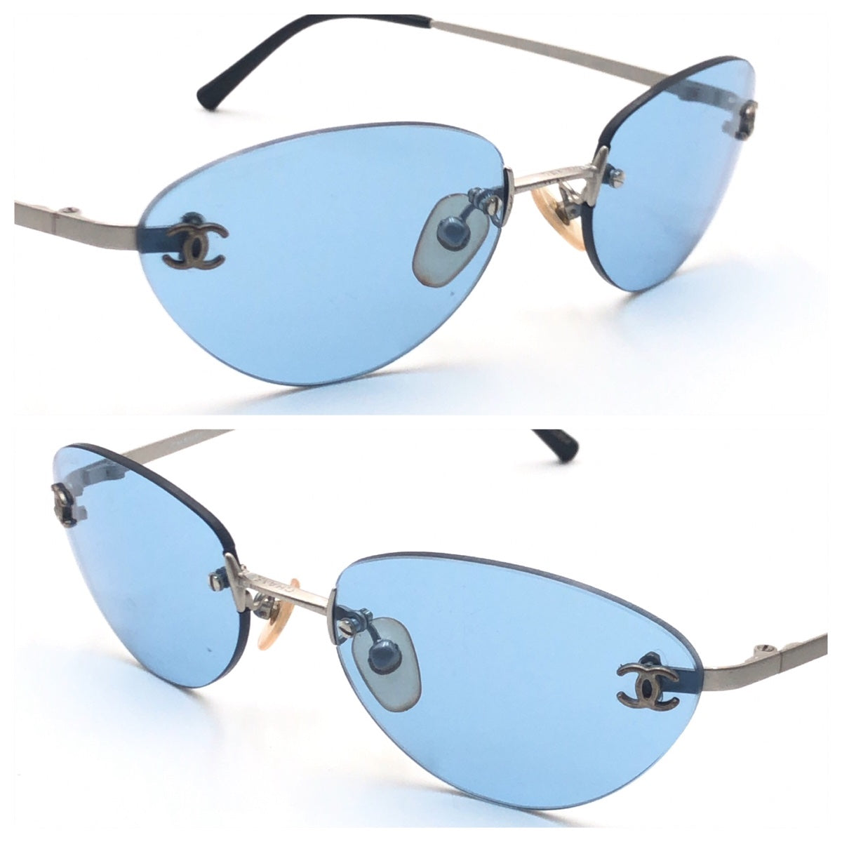 C-136
CHANEL シャネル 00V ココマーク ブルー 青 シルバー金具 メタル 4003 c103/72 53□19 130 サングラス  レディース