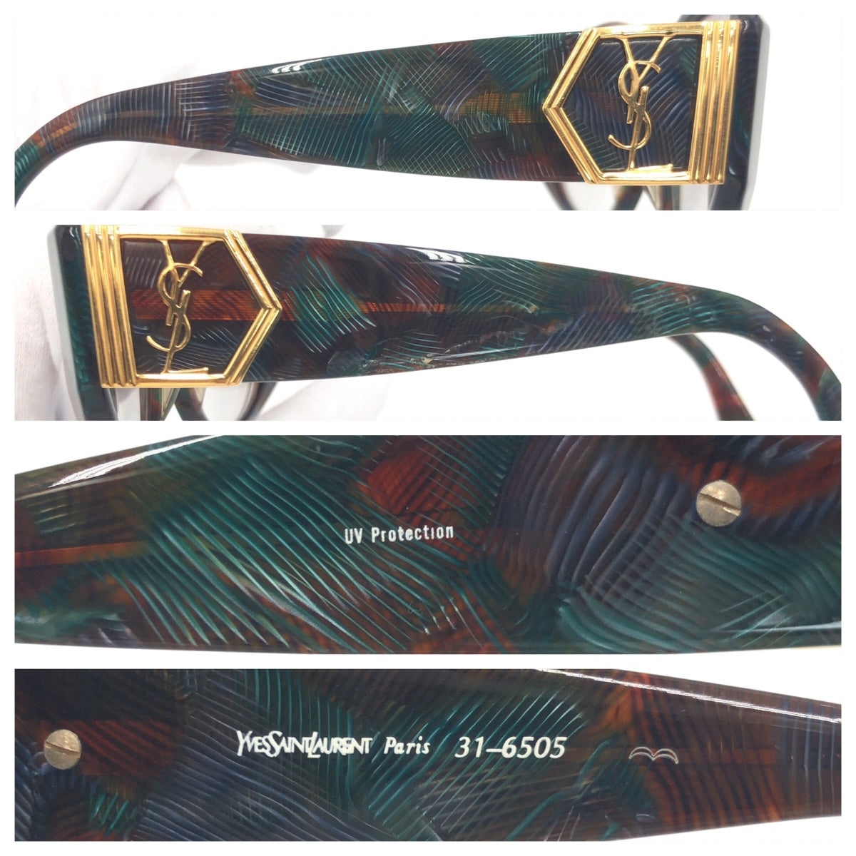 C-222
YVES SAINT LAURENT イヴ・サンローラン グリーン 緑 ブラウン 茶 ゴールド金具 プラスチック 31-6505 サングラス ウェリントン  度あり レディース