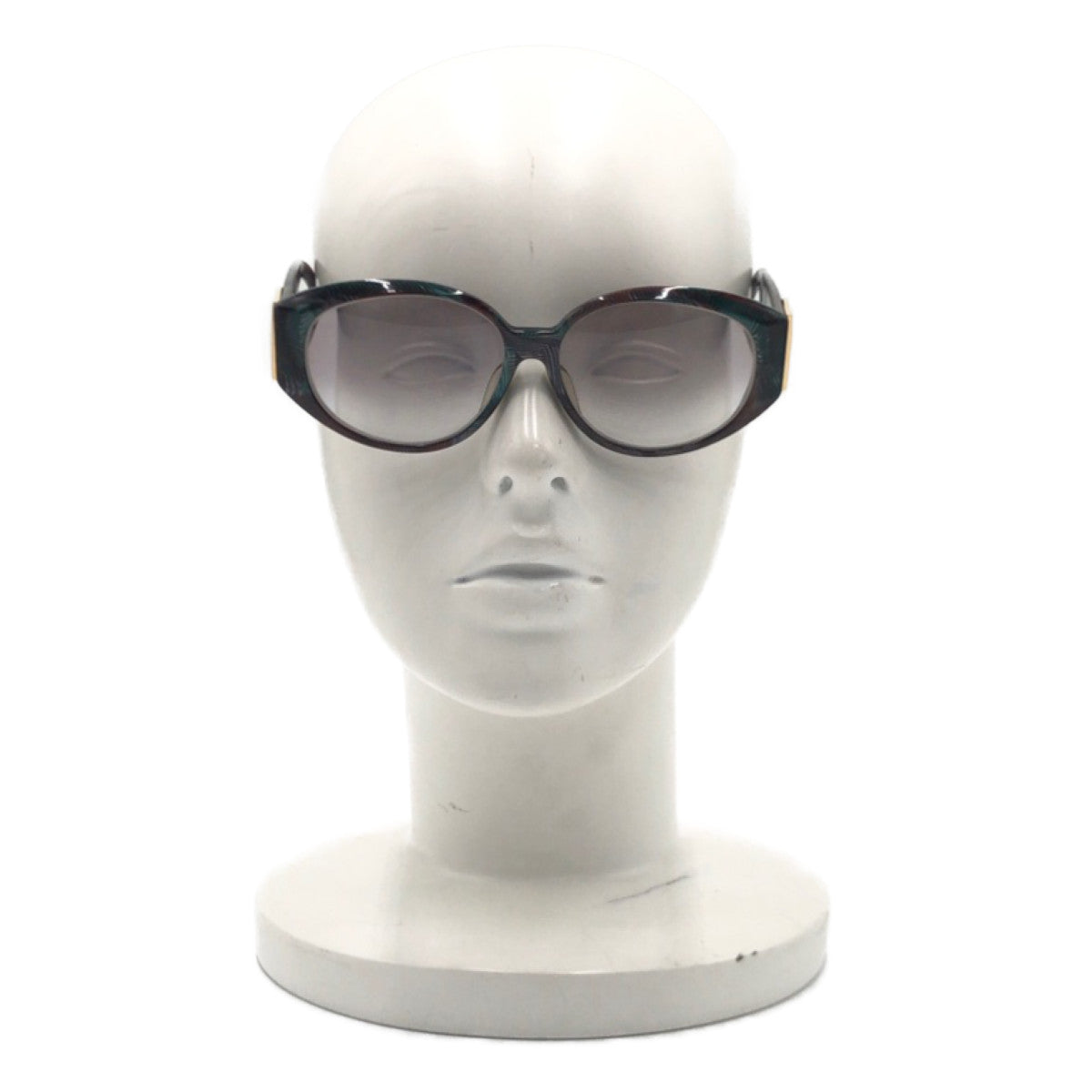 C-222
YVES SAINT LAURENT イヴ・サンローラン グリーン 緑 ブラウン 茶 ゴールド金具 プラスチック 31-6505 サングラス ウェリントン  度あり レディース