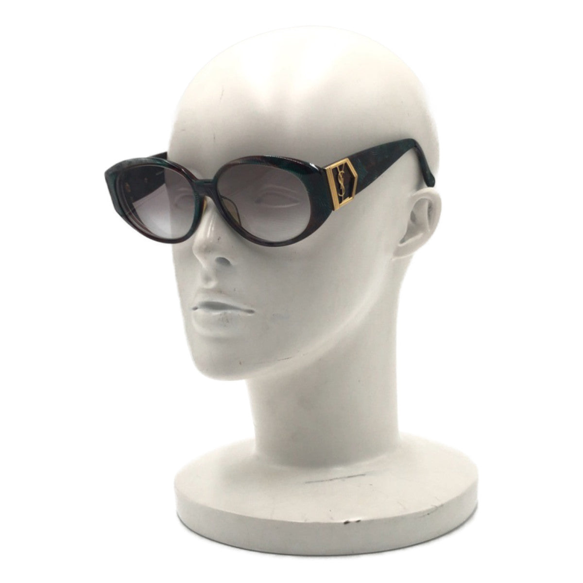 C-222
YVES SAINT LAURENT イヴ・サンローラン グリーン 緑 ブラウン 茶 ゴールド金具 プラスチック 31-6505 サングラス ウェリントン  度あり レディース