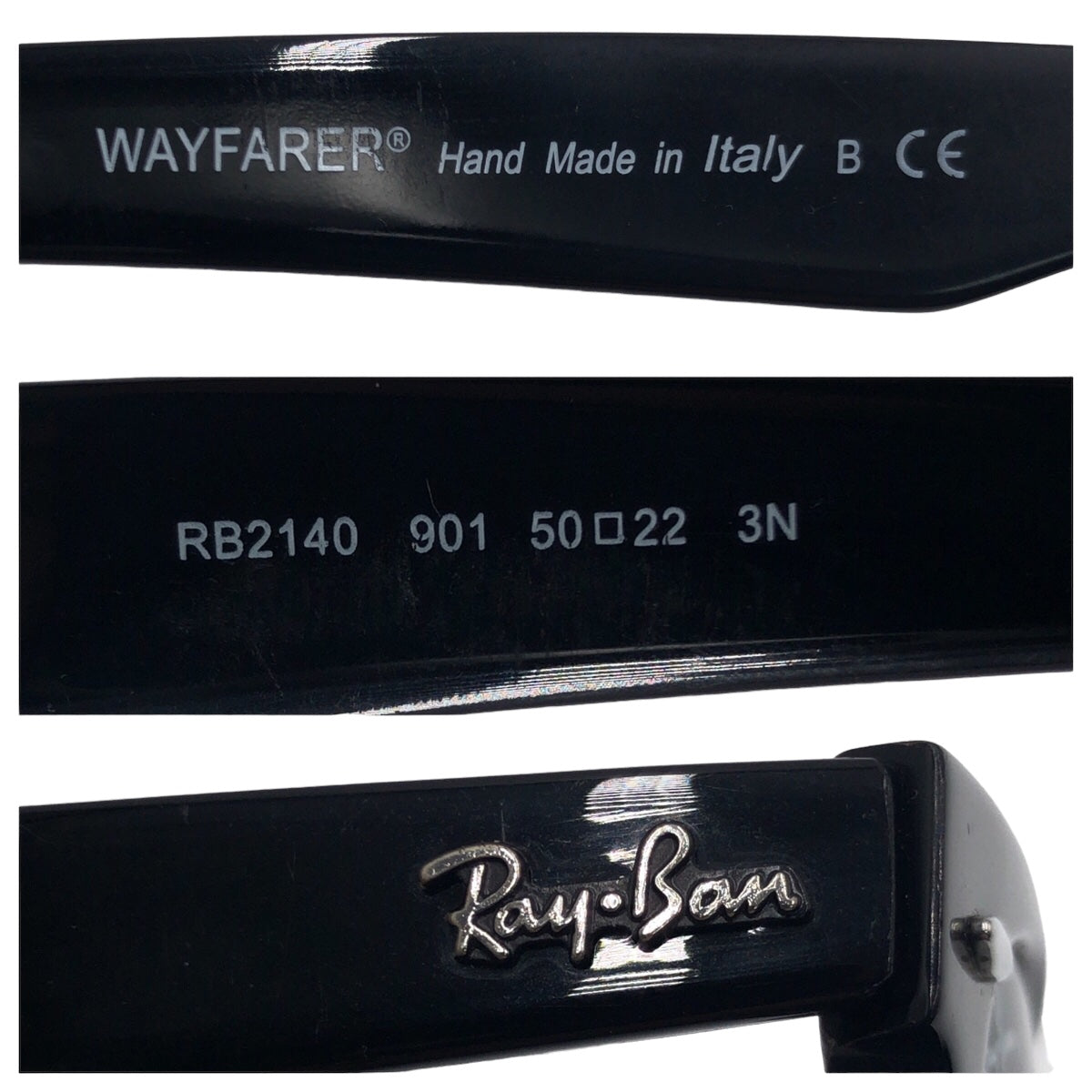 Ray-Ban Wayfarer Unisex Black Plastic RB2140 901 50◻︎22 3N Sunglasses Wellington Men's