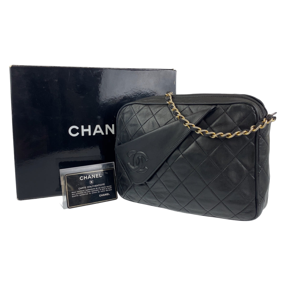 H-0259
CHANEL シャネル ヴィンテージ マトラッセ フリンジ ブラック 黒 ゴールド金具 ラムスキン ショルダーバッグ 斜め掛けバッグ  レディース