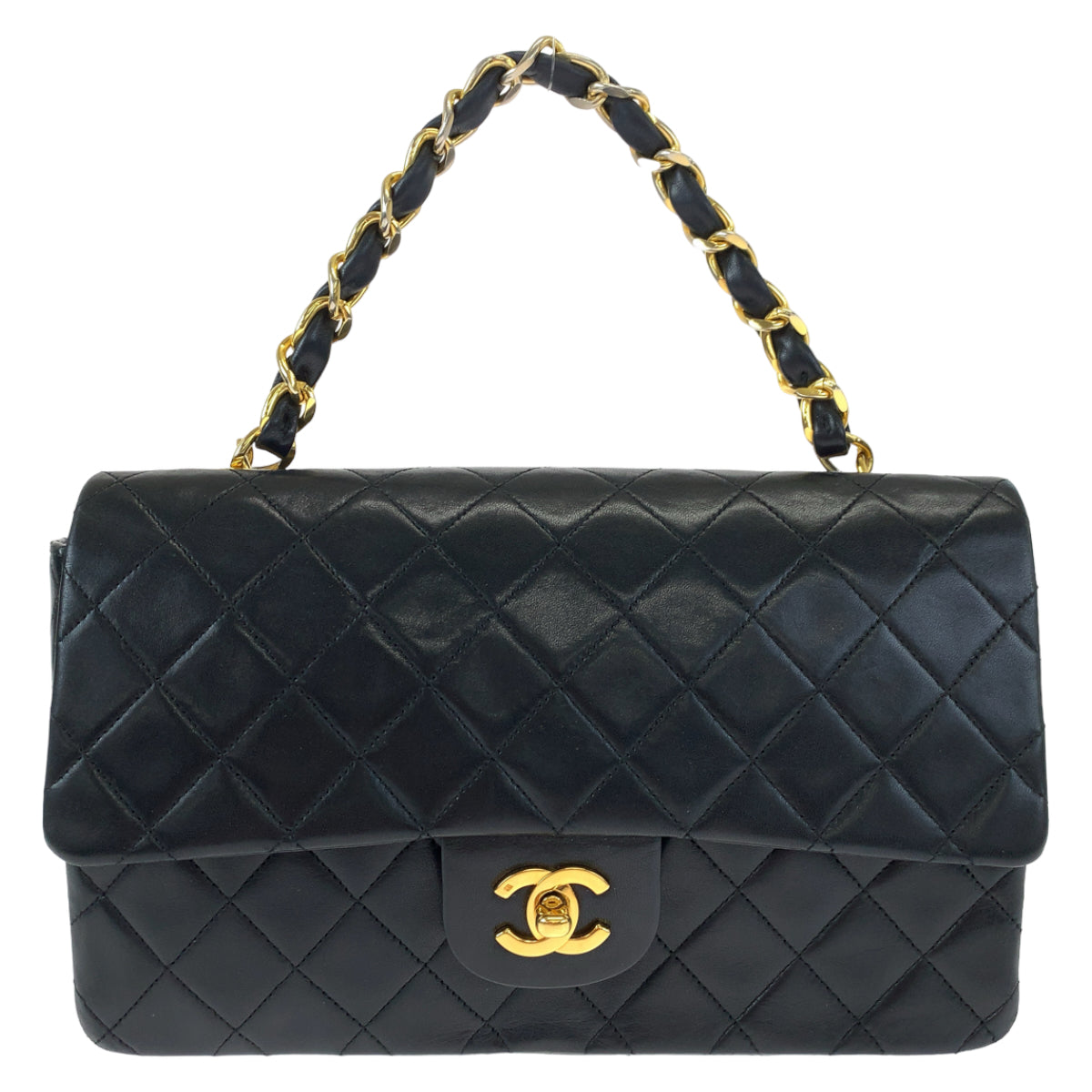 CHANEL シャネル ヴィンテージ マトラッセ シングルフラップ ココマーク ターンロック ブラック 黒 ゴールド金具 ラムスキン ハンドバッグ トートバッグ  レディース