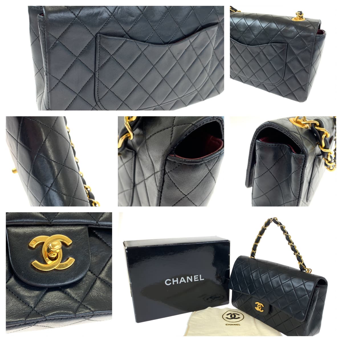 CHANEL シャネル ヴィンテージ マトラッセ シングルフラップ ココマーク ターンロック ブラック 黒 ゴールド金具 ラムスキン ハンドバッグ トートバッグ  レディース