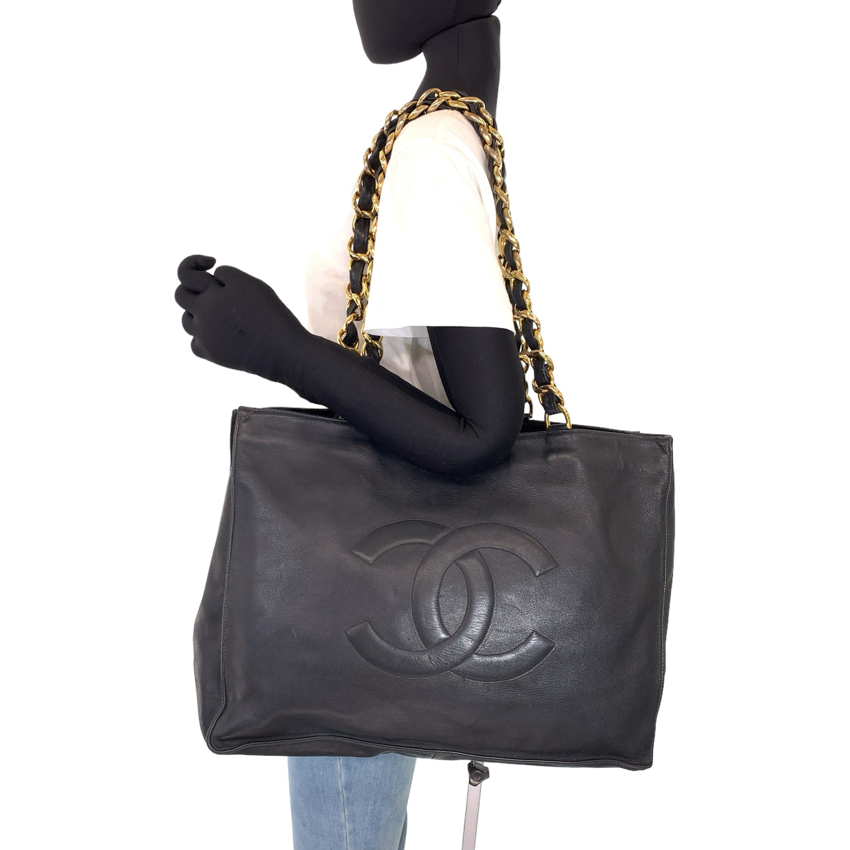 CHANEL シャネル ココマーク ブラック 黒 ゴールド金具 ラムスキン チェーントートバッグ 肩掛け  レディース