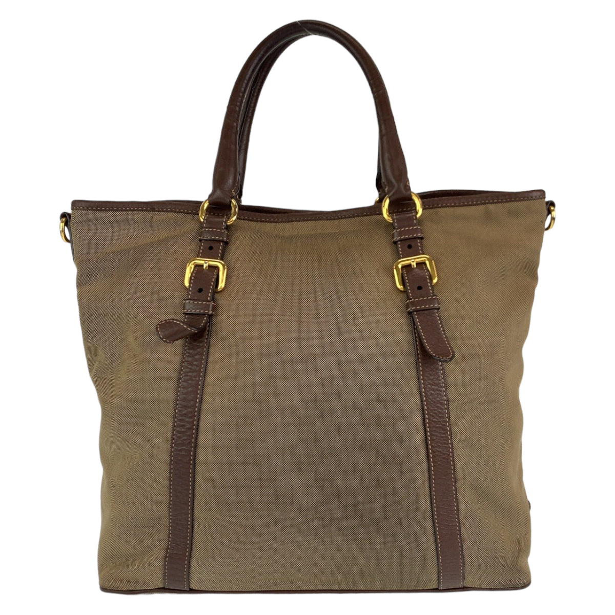C-102
PRADA プラダ ジャガード カーキ 茶 ゴールド金具 キャンバス / レザー ショルダーバッグ トートバッグ 2WAY  レディース