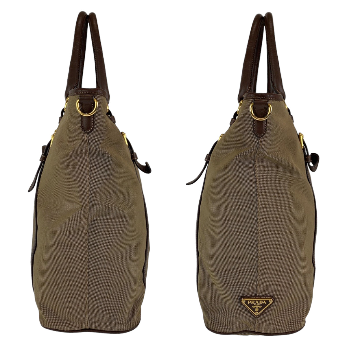 C-102
PRADA プラダ ジャガード カーキ 茶 ゴールド金具 キャンバス / レザー ショルダーバッグ トートバッグ 2WAY  レディース