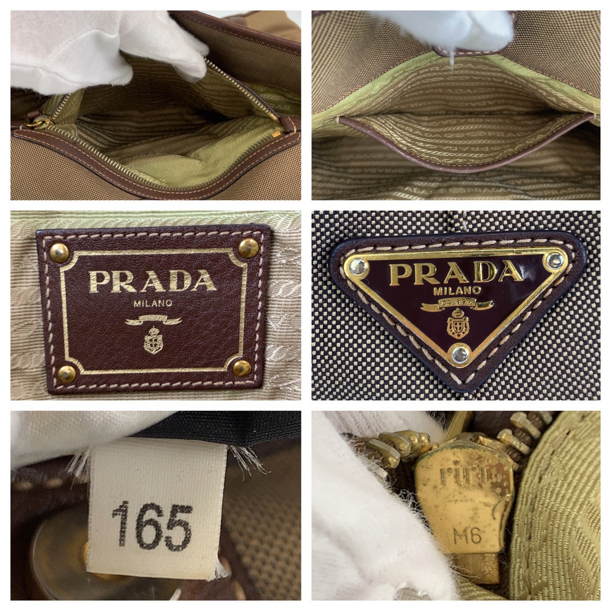C-102
PRADA プラダ ジャガード カーキ 茶 ゴールド金具 キャンバス / レザー ショルダーバッグ トートバッグ 2WAY  レディース