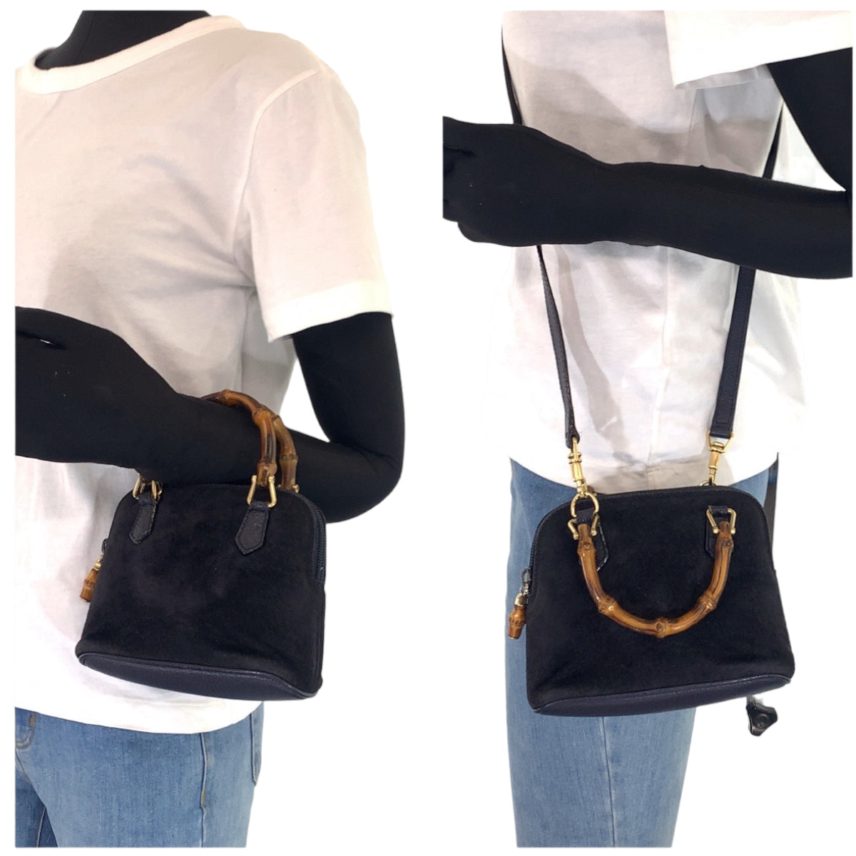 GUCCI グッチ バンブー ブラック 黒 ゴールド金具 スウェード 007 2865 0231 ショルダーバッグ ミニハンドバッグ 2way  レディース
