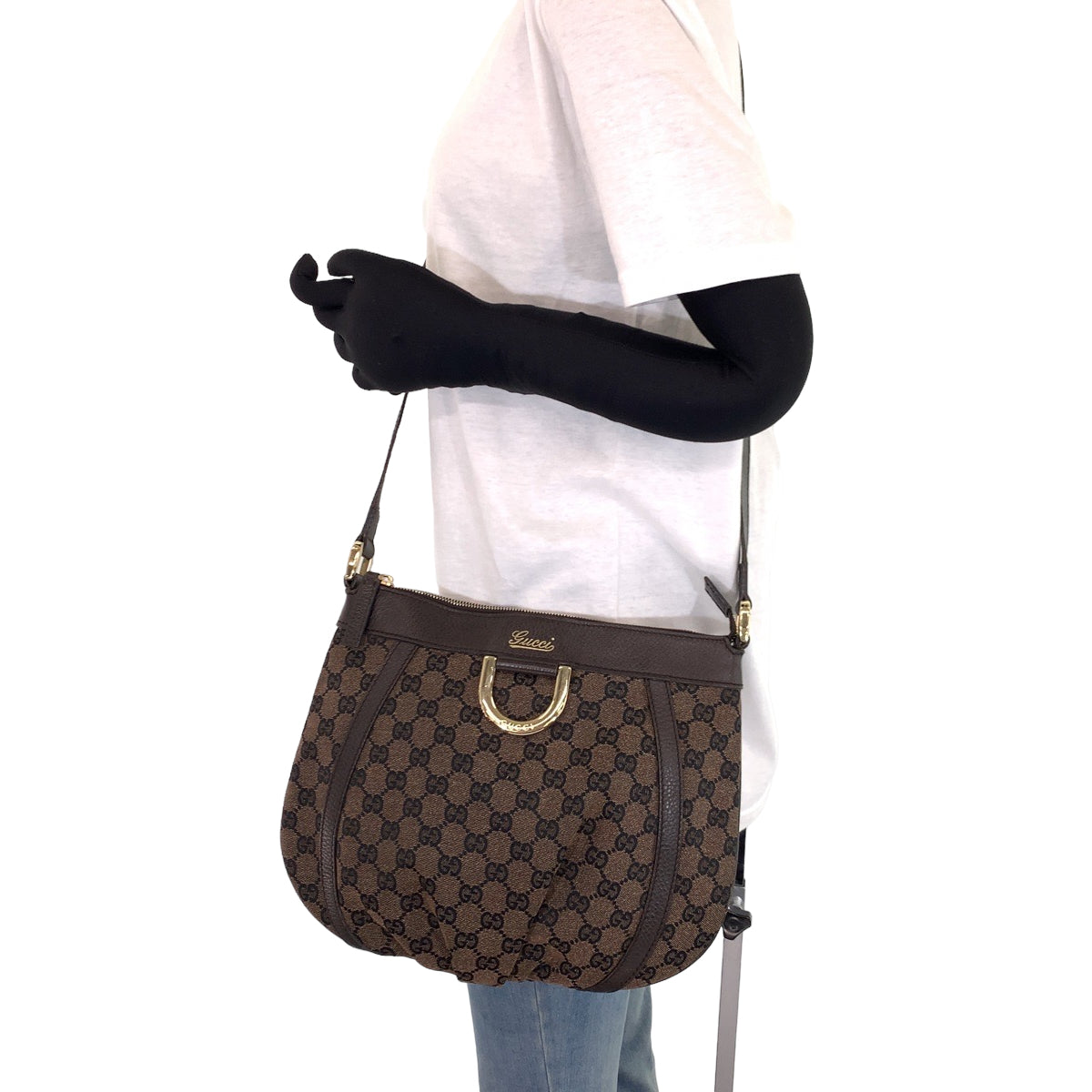 H-0350
GUCCI グッチ アビー ブラウン 茶 ゴールド金具 GGキャンバス 265691 ショルダーバッグ 斜め掛け  レディース