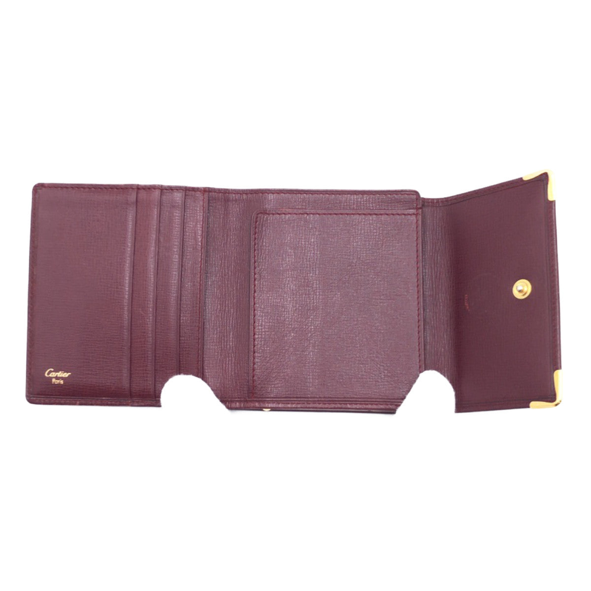 CARTIER カルティエ カボションライン ワインレッド 赤 ゴールド金具 レザー 三つ折り財布 コンパクトウォレット  レディース
