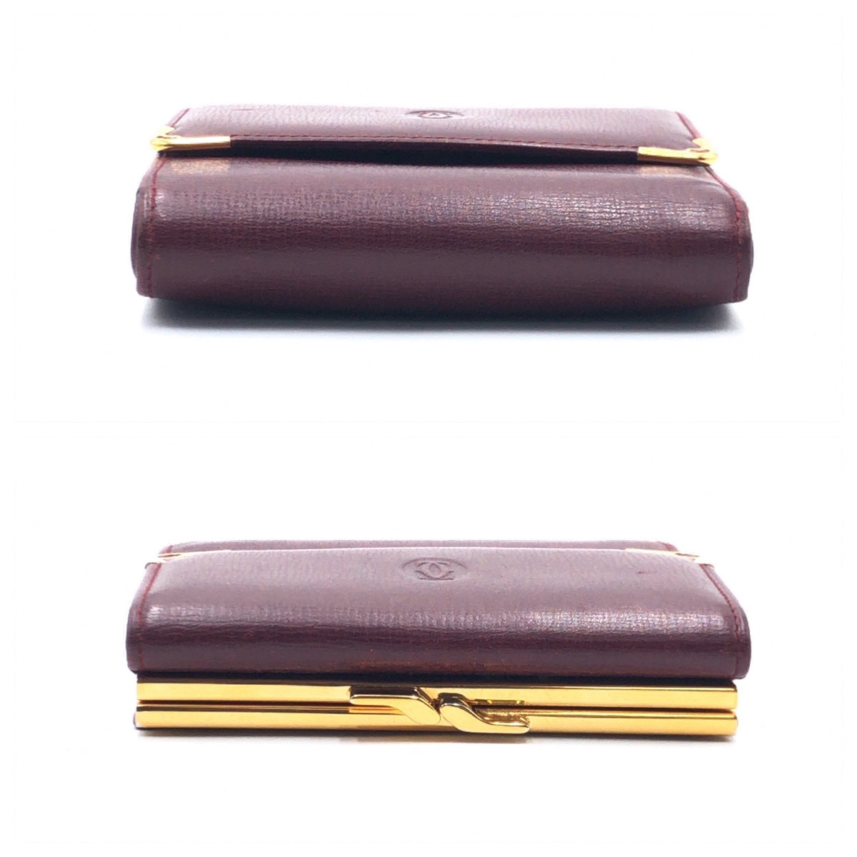 CARTIER カルティエ カボションライン ワインレッド 赤 ゴールド金具 レザー 三つ折り財布 コンパクトウォレット  レディース