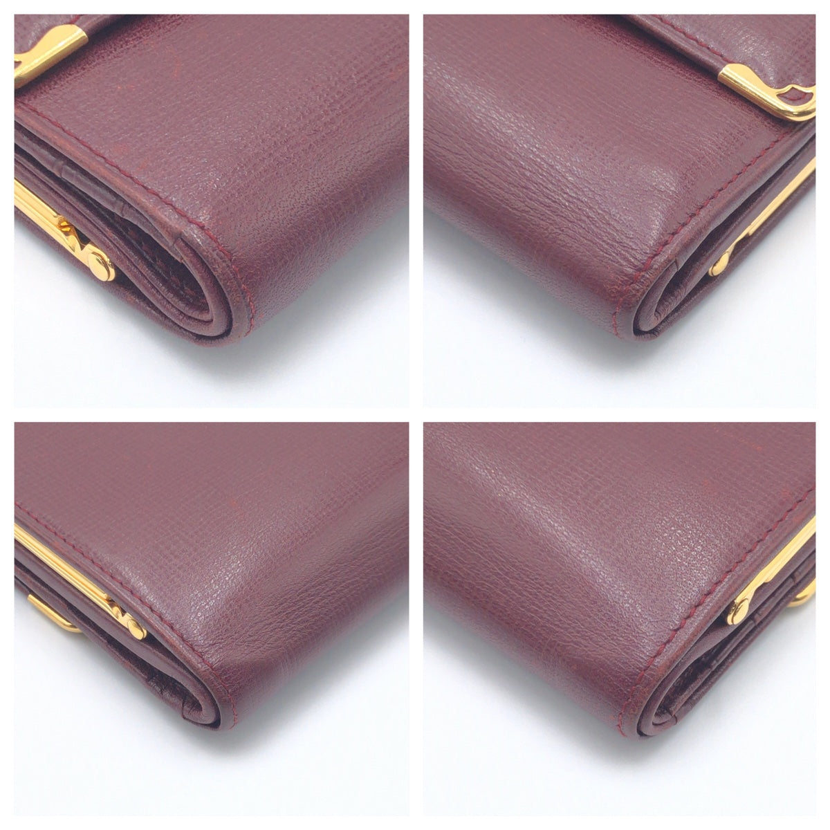 CARTIER カルティエ カボションライン ワインレッド 赤 ゴールド金具 レザー 三つ折り財布 コンパクトウォレット  レディース