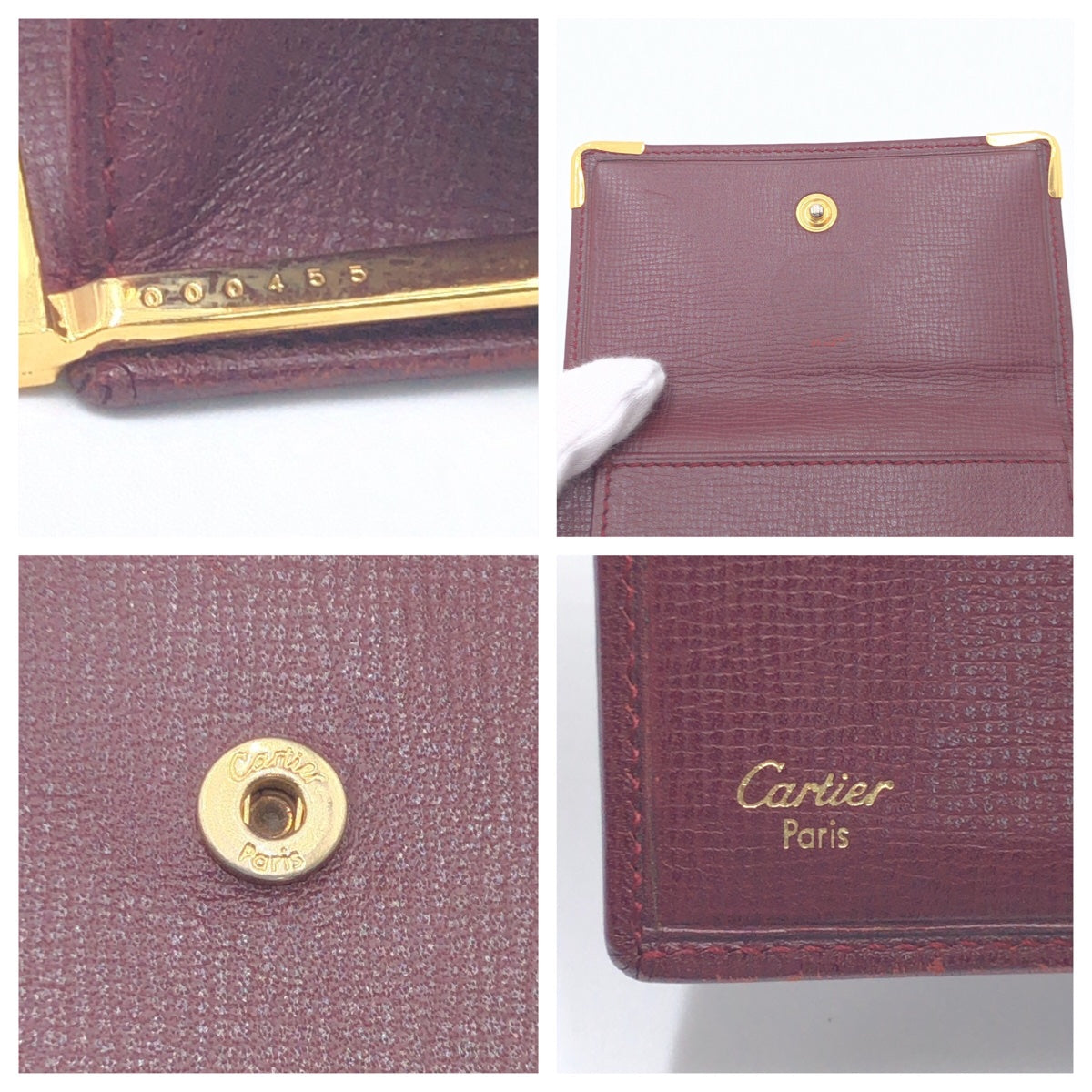 CARTIER カルティエ カボションライン ワインレッド 赤 ゴールド金具 レザー 三つ折り財布 コンパクトウォレット  レディース