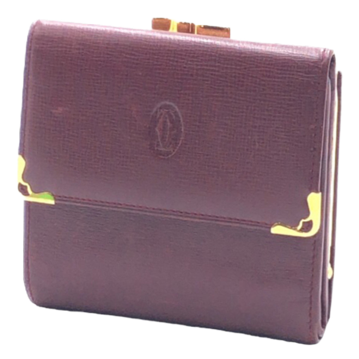 CARTIER カルティエ カボションライン ワインレッド 赤 ゴールド金具 レザー 三つ折り財布 コンパクトウォレット  レディース