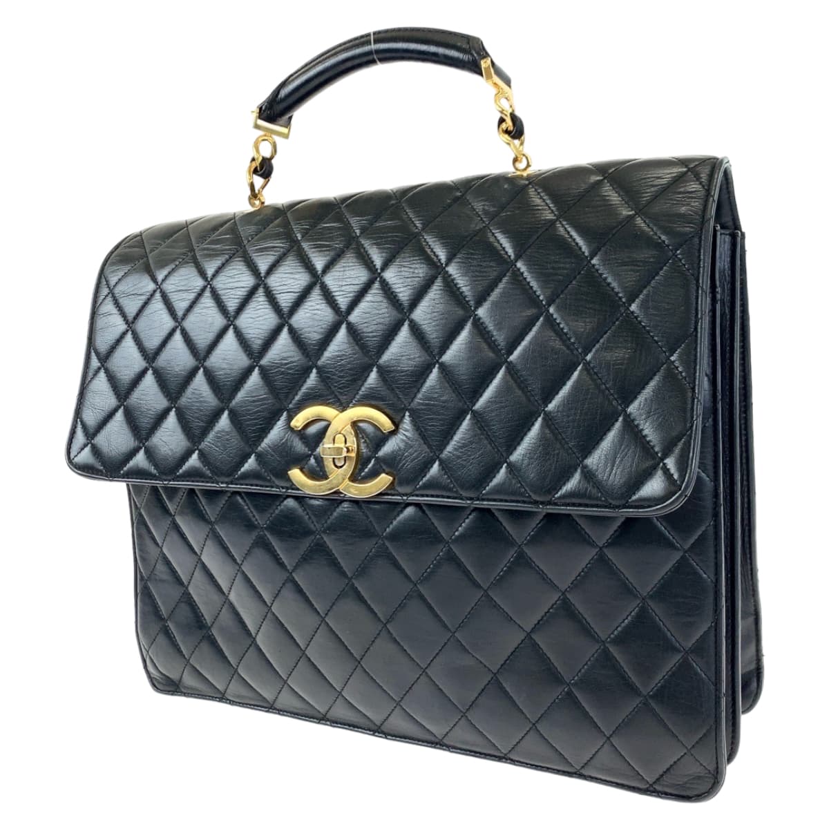 CHANEL シャネル ヴィンテージ マトラッセ ココマーク ターンロック ブラック 黒 ゴールド金具 ラムスキン ビジネスバッグ ブリーフケース  レディース