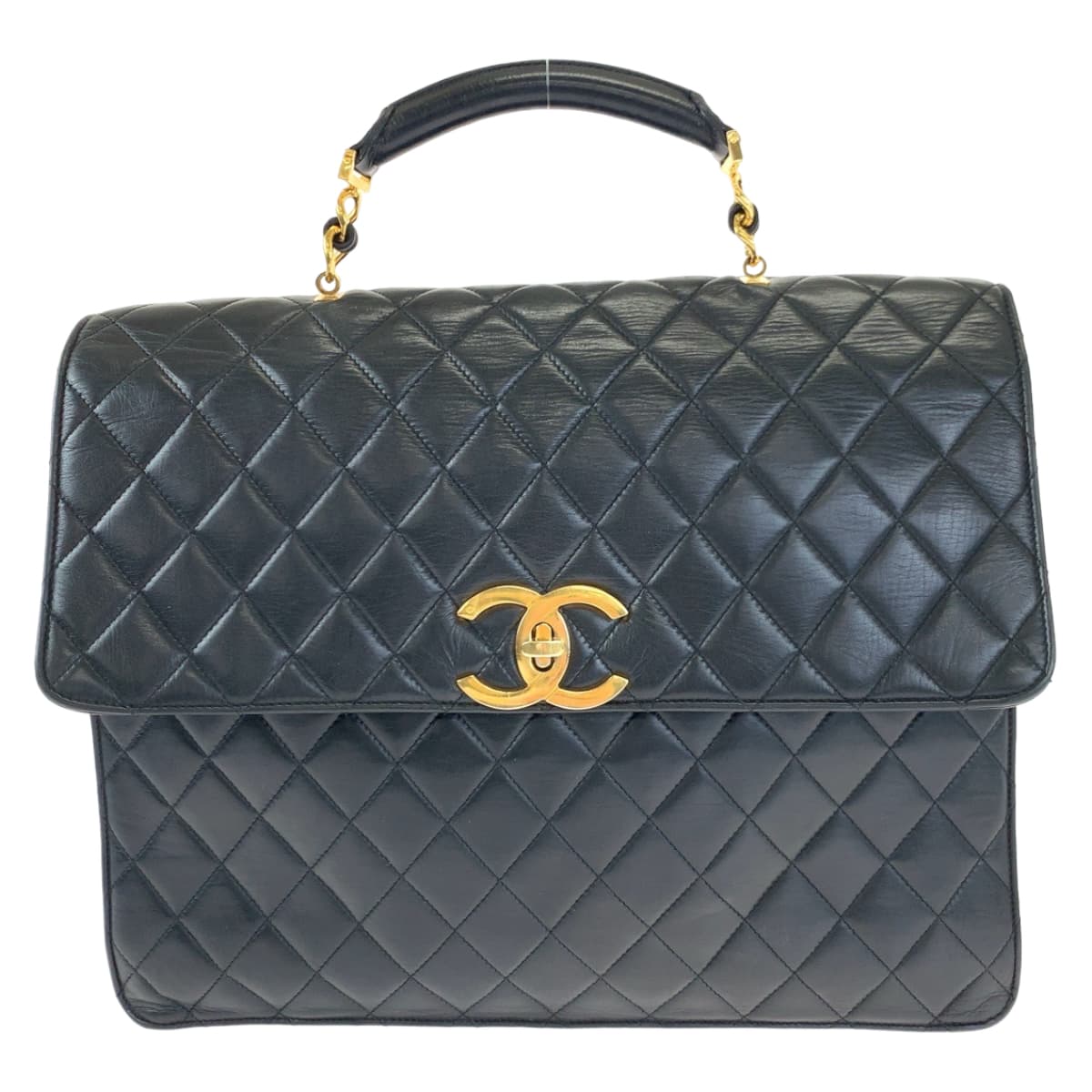 CHANEL シャネル ヴィンテージ マトラッセ ココマーク ターンロック ブラック 黒 ゴールド金具 ラムスキン ビジネスバッグ ブリーフケース  レディース