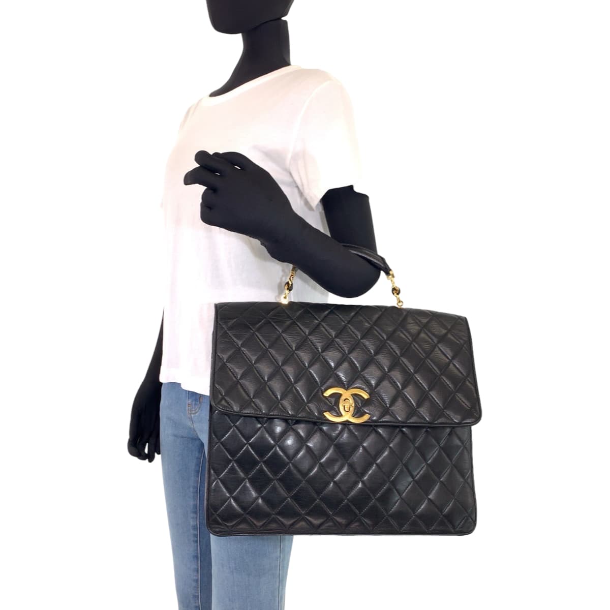 CHANEL シャネル ヴィンテージ マトラッセ ココマーク ターンロック ブラック 黒 ゴールド金具 ラムスキン ビジネスバッグ ブリーフケース  レディース