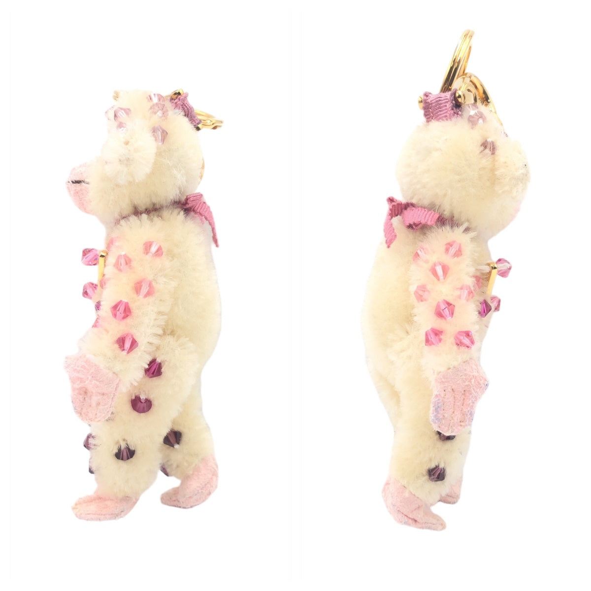 PRADA Prada Bear Ivory Pink Gold Hardware Acrylic/Beads 1ARA23 Key Holder Key Ring Bag Charm Women's