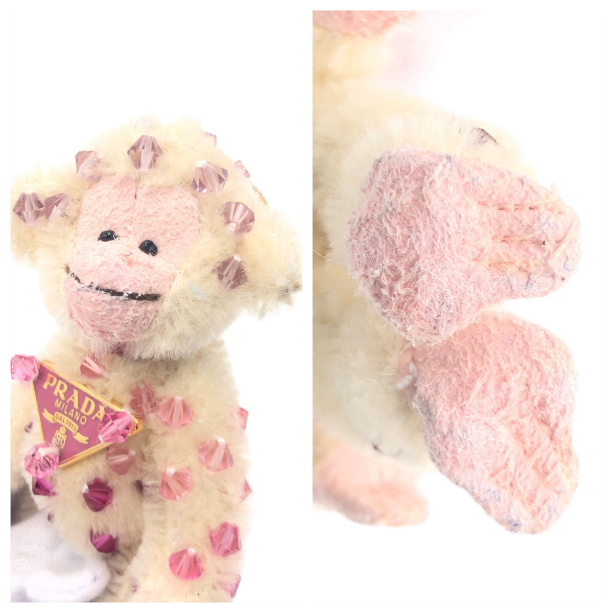 PRADA Prada Bear Ivory Pink Gold Hardware Acrylic/Beads 1ARA23 Key Holder Key Ring Bag Charm Women's