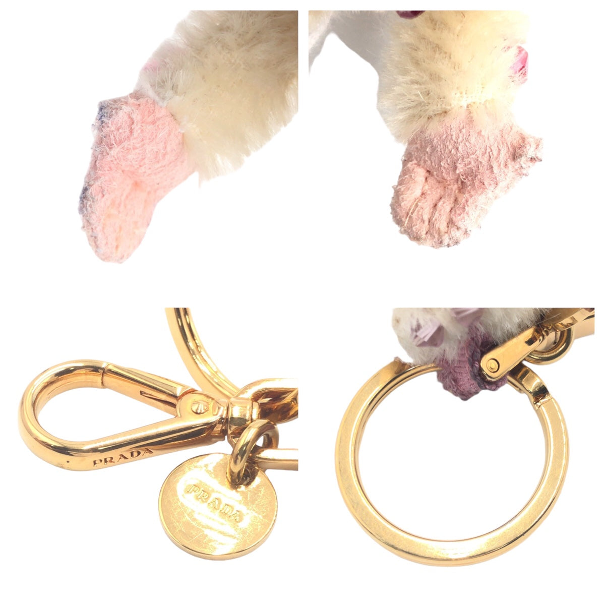 PRADA Prada Bear Ivory Pink Gold Hardware Acrylic/Beads 1ARA23 Key Holder Key Ring Bag Charm Women's