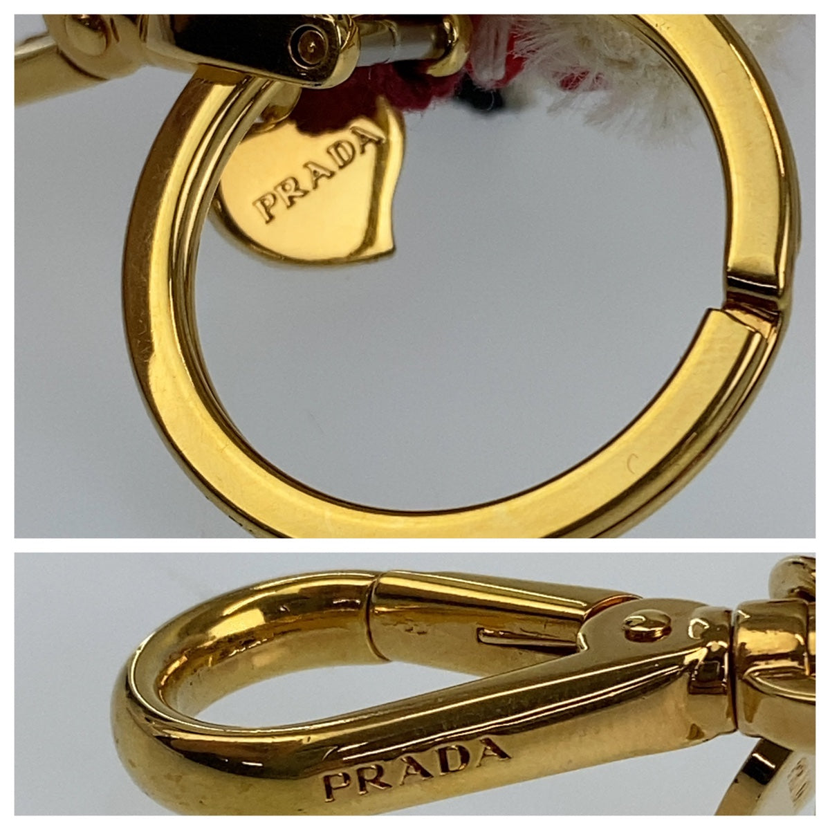 H-0365
PRADA プラダ ホワイト 白 アイボリー 赤 アクリル / ビーズ / ポリエステル 1AR975 キーホルダー キーリング キーチャーム  レディース