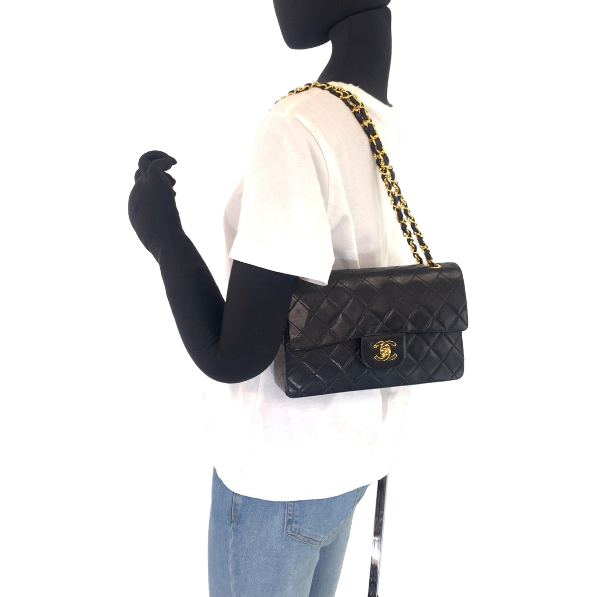 CHANEL シャネル ヴィンテージ マトラッセ23 ダブルフラップ タイムレス ココマーク ターンロック ブラック 黒 ゴールド金具 ラムスキン Wチェーンショルダーバッグ 肩掛け  レディース