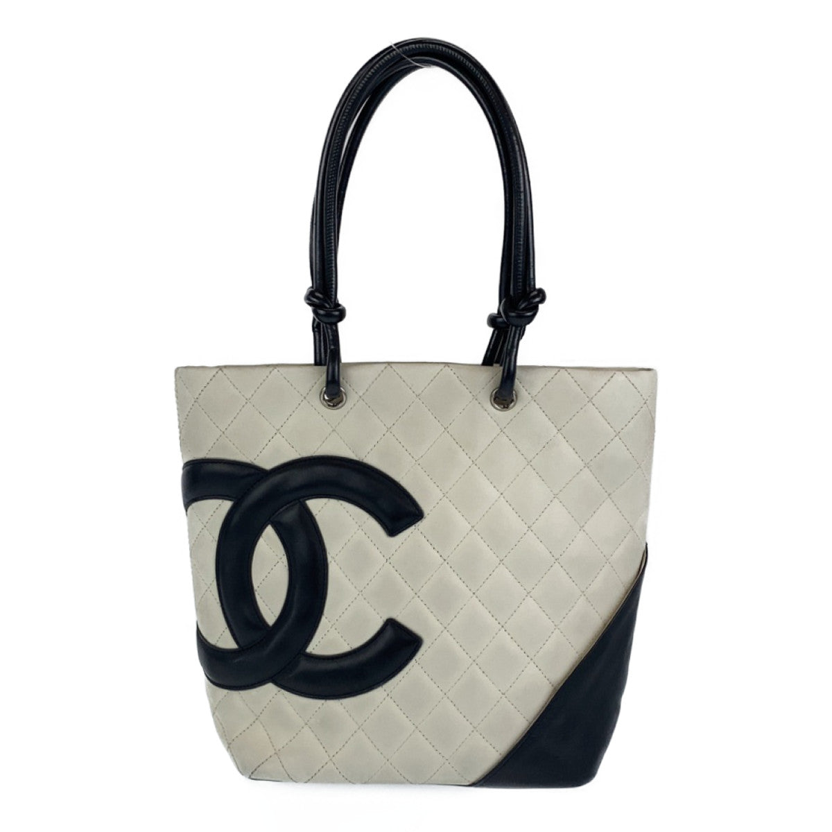 C-054
CHANEL シャネル ヴィンテージ カンボンライン ココマーク ホワイト 白 ブラック 黒 カーフ トートバッグ 肩掛け  レディース