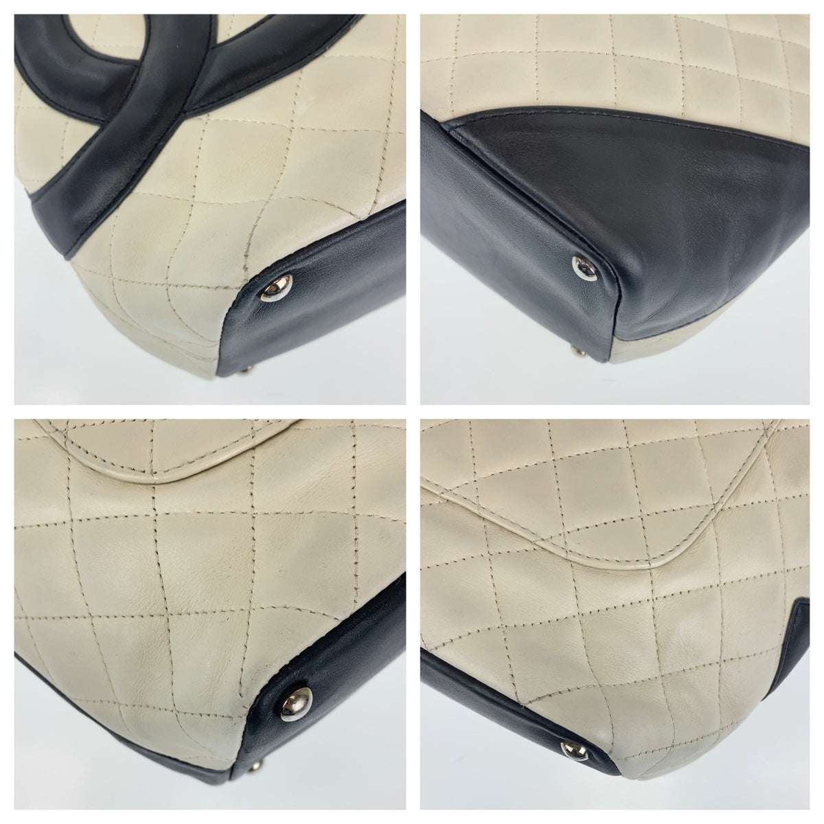 C-054
CHANEL シャネル ヴィンテージ カンボンライン ココマーク ホワイト 白 ブラック 黒 カーフ トートバッグ 肩掛け  レディース