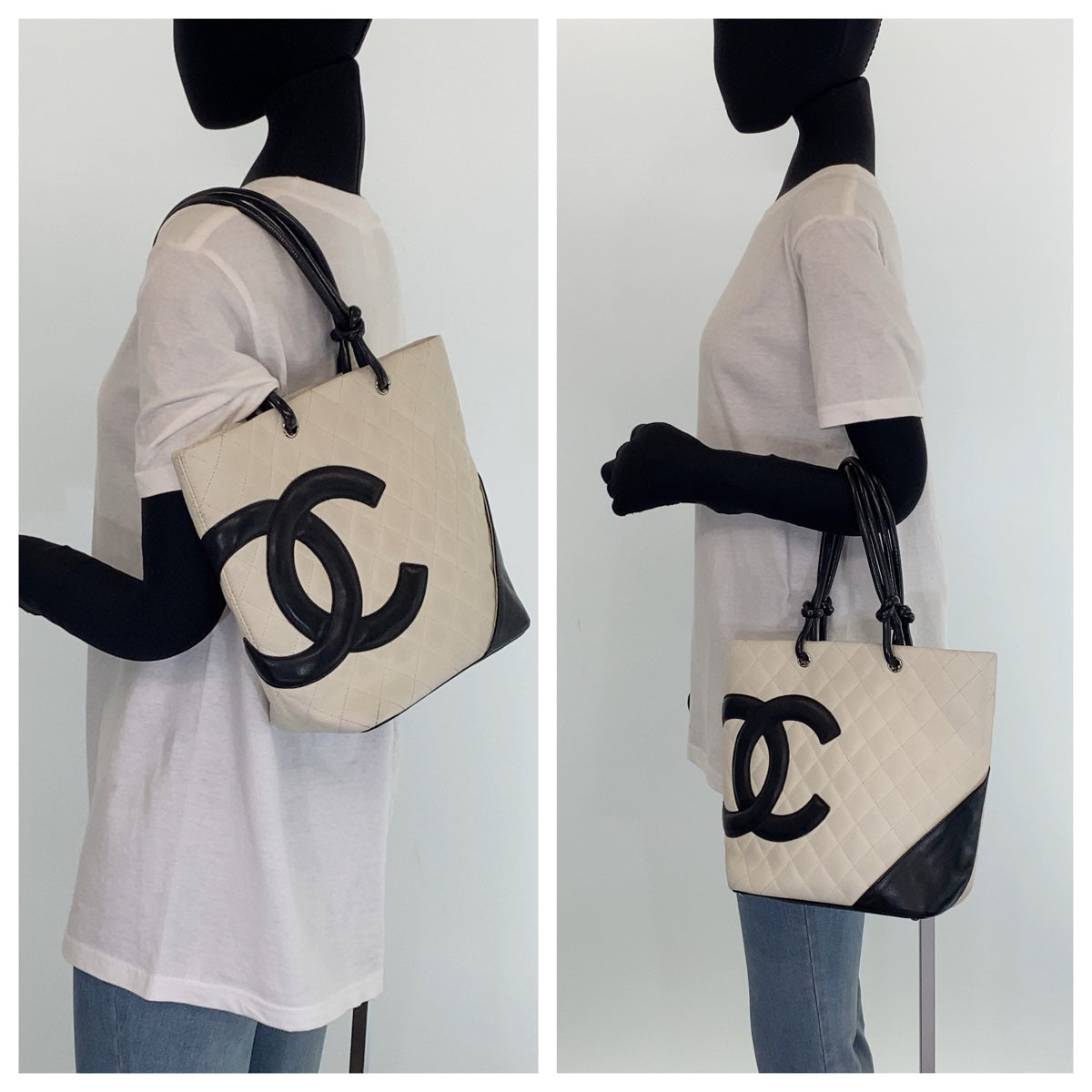C-054
CHANEL シャネル ヴィンテージ カンボンライン ココマーク ホワイト 白 ブラック 黒 カーフ トートバッグ 肩掛け  レディース