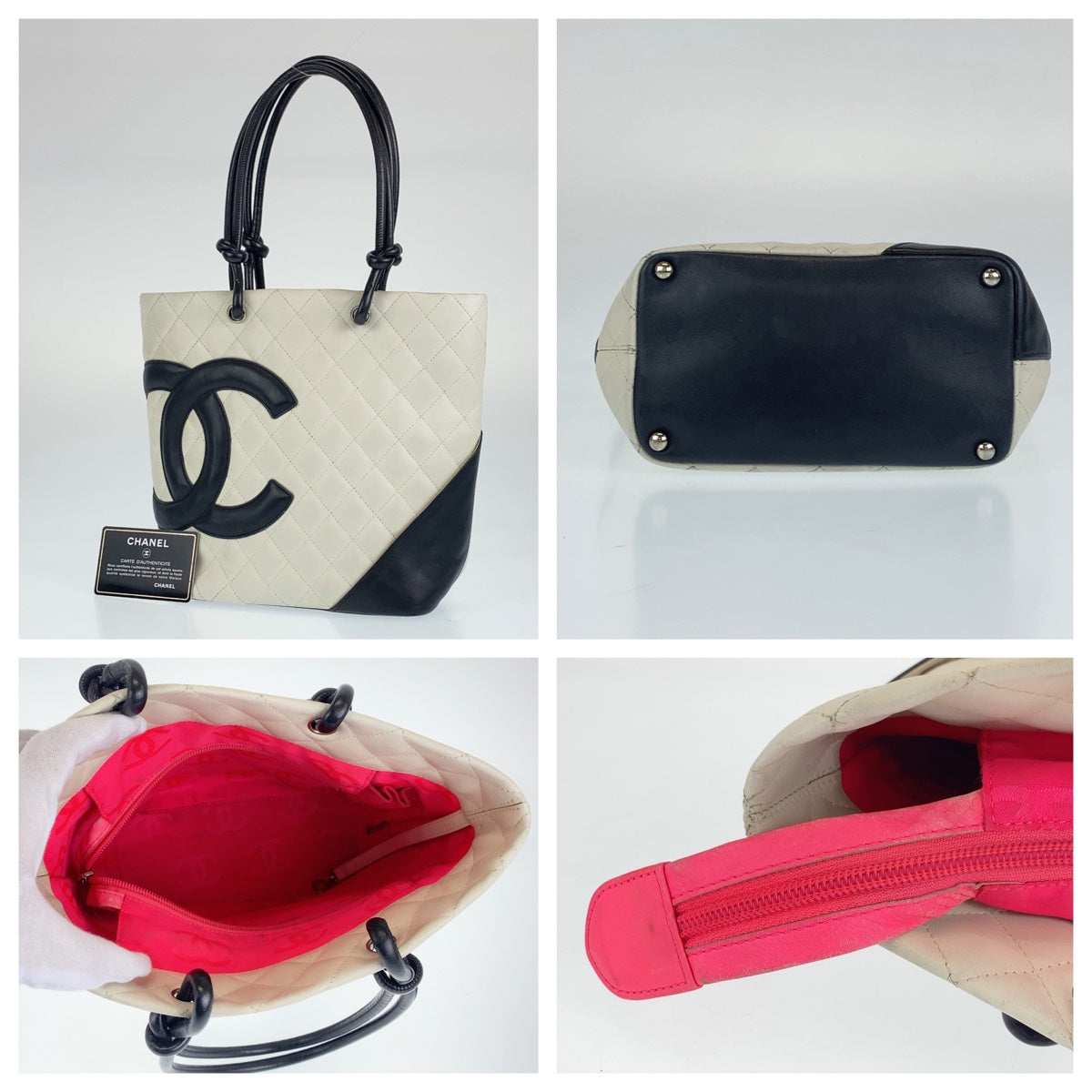 C-054
CHANEL シャネル ヴィンテージ カンボンライン ココマーク ホワイト 白 ブラック 黒 カーフ トートバッグ 肩掛け  レディース
