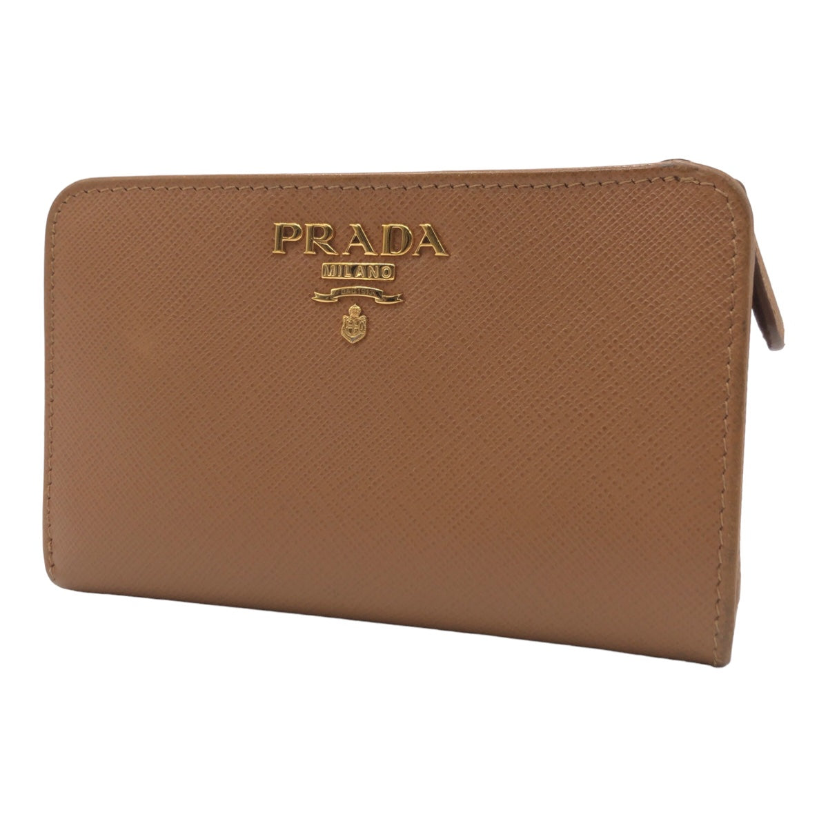 PRADA Prada Saffiano Brown Gold Hardware Leather 1ML225 Bi-fold Wallet Billfold Women's