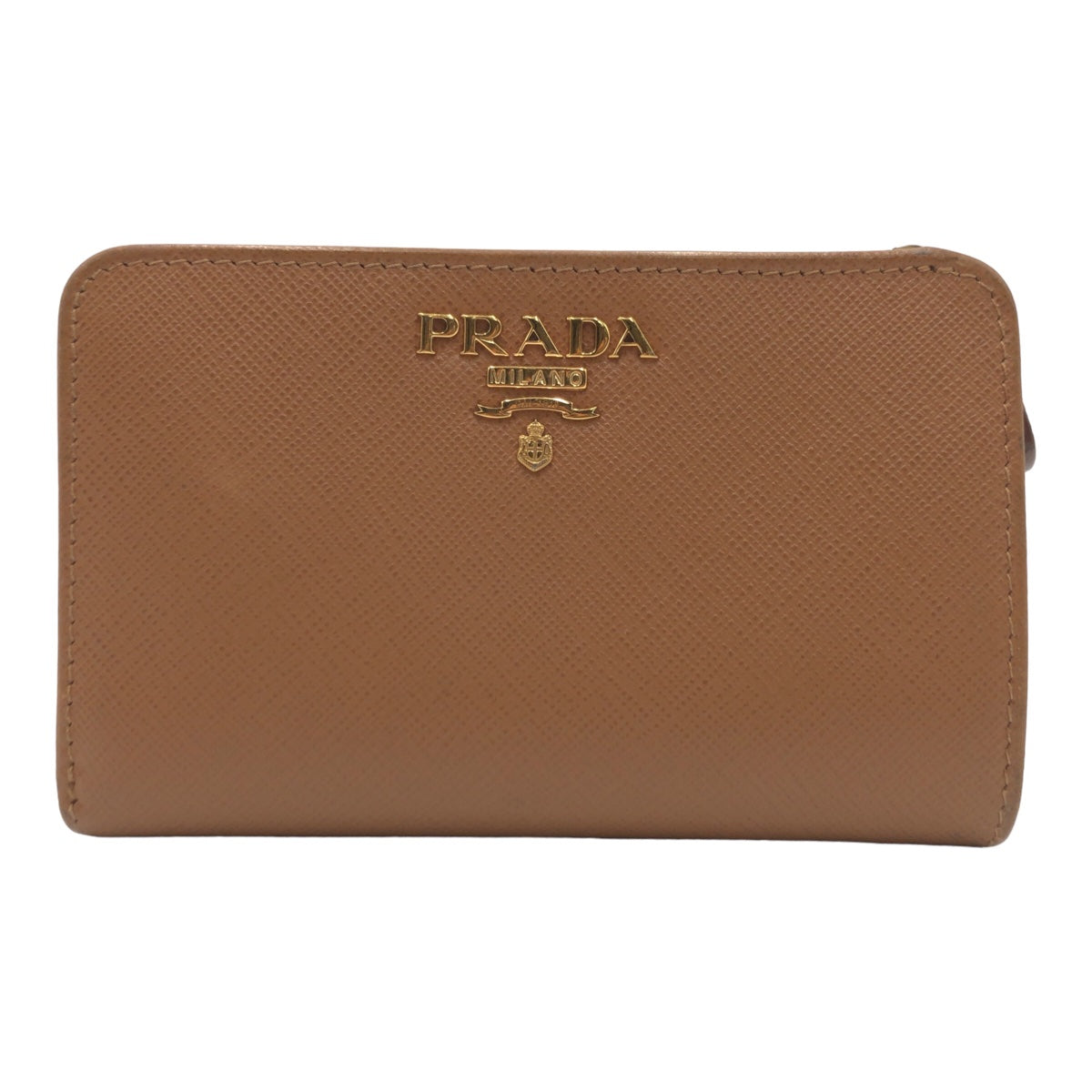 PRADA Prada Saffiano Brown Gold Hardware Leather 1ML225 Bi-fold Wallet Billfold Women's
