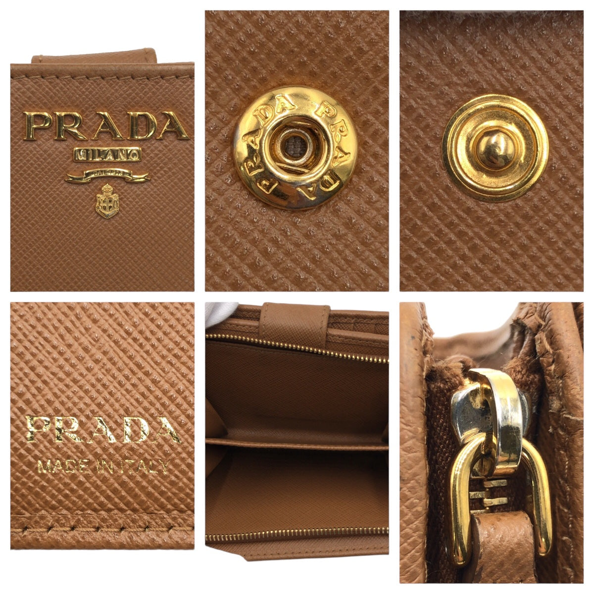 PRADA Prada Saffiano Brown Gold Hardware Leather 1ML225 Bi-fold Wallet Billfold Women's