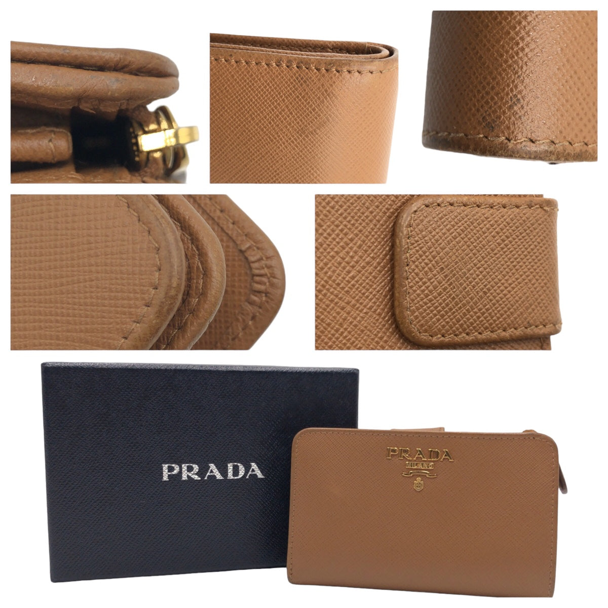 PRADA Prada Saffiano Brown Gold Hardware Leather 1ML225 Bi-fold Wallet Billfold Women's