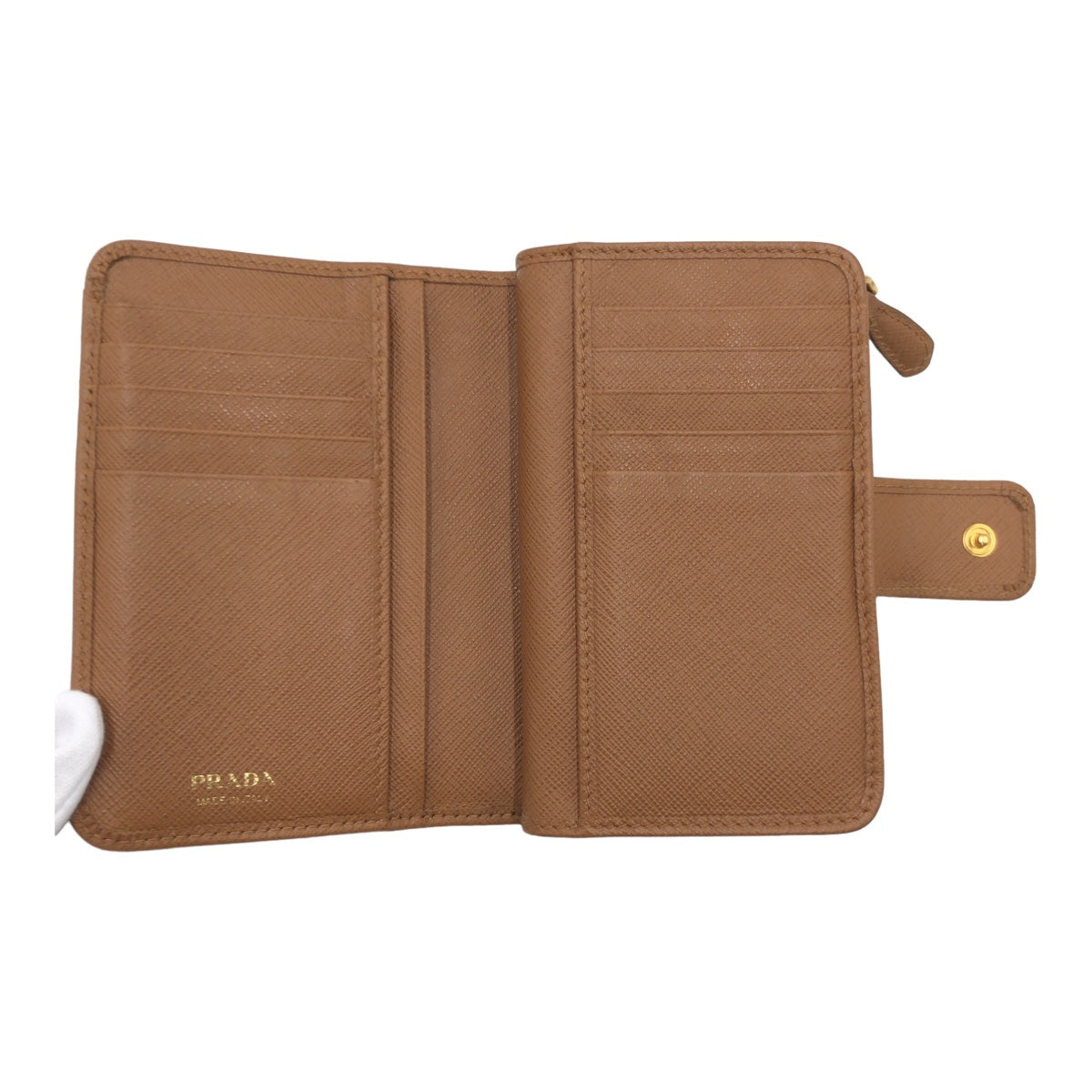 PRADA Prada Saffiano Brown Gold Hardware Leather 1ML225 Bi-fold Wallet Billfold Women's