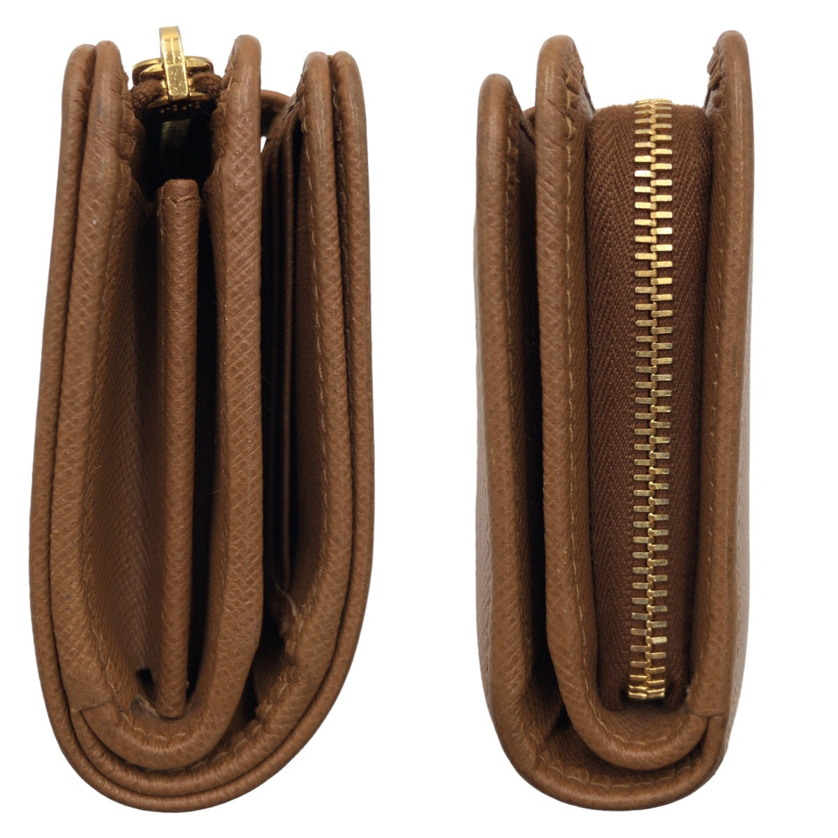 PRADA Prada Saffiano Brown Gold Hardware Leather 1ML225 Bi-fold Wallet Billfold Women's