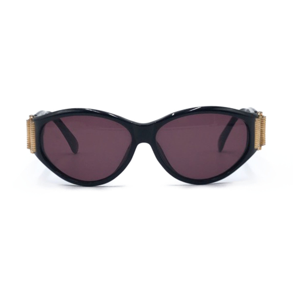 C-216
YVES SAINT LAURENT イヴ・サンローラン 男女兼用 ブラック 黒 ゴールド金具 プラスチック 31-6509 サングラス オーバル  レディース