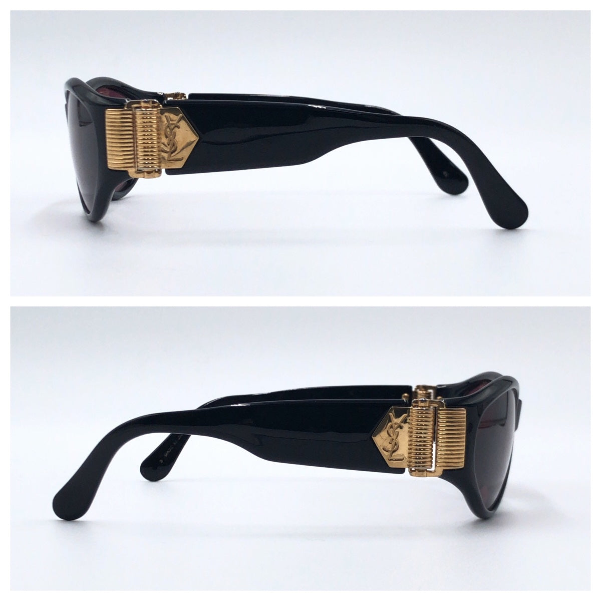 C-216
YVES SAINT LAURENT イヴ・サンローラン 男女兼用 ブラック 黒 ゴールド金具 プラスチック 31-6509 サングラス オーバル  レディース
