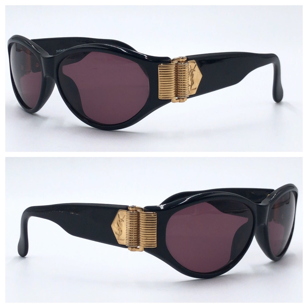 C-216
YVES SAINT LAURENT イヴ・サンローラン 男女兼用 ブラック 黒 ゴールド金具 プラスチック 31-6509 サングラス オーバル  レディース