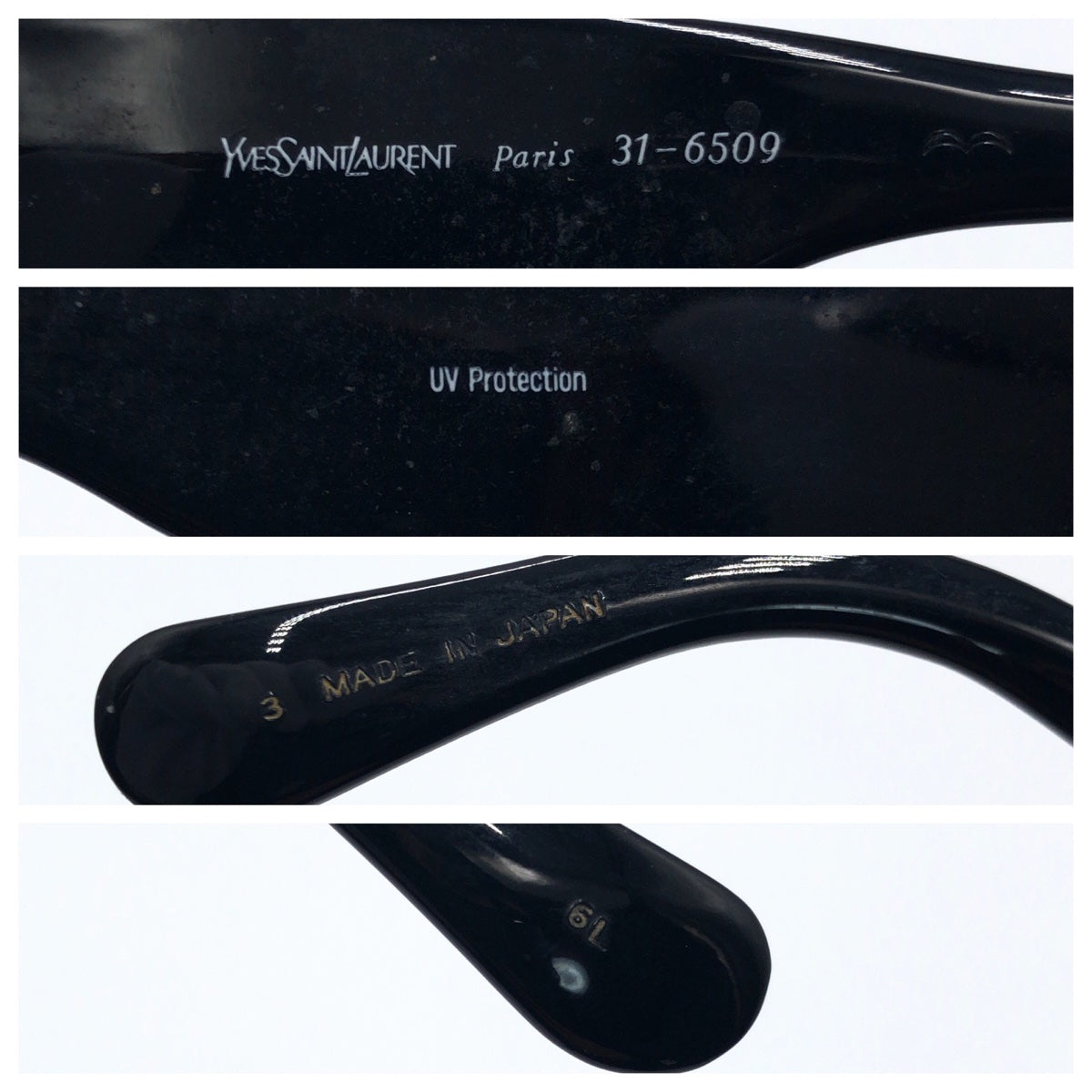 C-216
YVES SAINT LAURENT イヴ・サンローラン 男女兼用 ブラック 黒 ゴールド金具 プラスチック 31-6509 サングラス オーバル  レディース