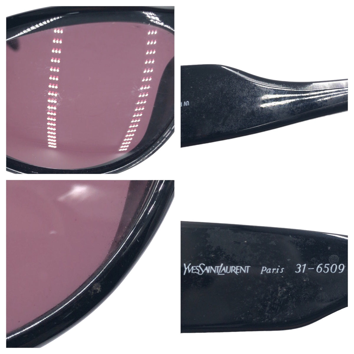 C-216
YVES SAINT LAURENT イヴ・サンローラン 男女兼用 ブラック 黒 ゴールド金具 プラスチック 31-6509 サングラス オーバル  レディース