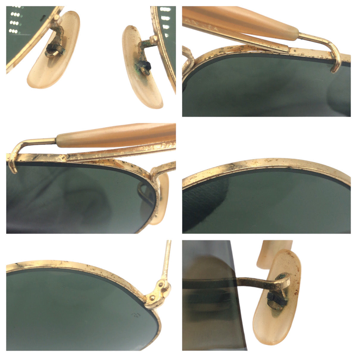 Ray-Ban B&amp;L RAY-BAN USA Gold Black Metal R&amp;L RAY-BAN 62◻︎14 Sunglasses Teardrop Men's